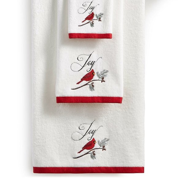 Martha Stewart Christmas Joy Cardinal Embroidered Cotton 16" x 28" Hand Towel - Picture 1 of 1